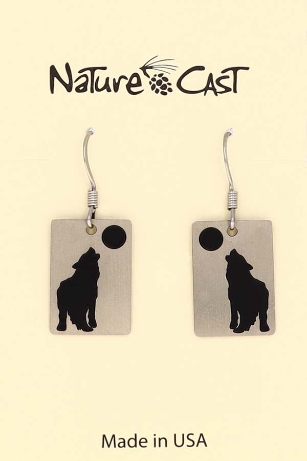 12103 Earring dangle wolf w/ moon disc THUMBNAIL