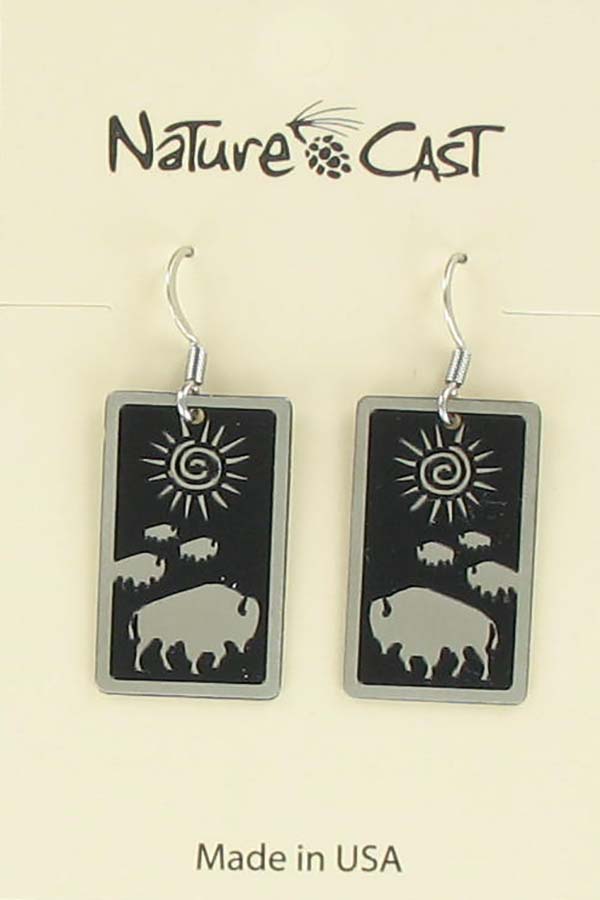 Earring dangle  rect buffalo crossing LARGE