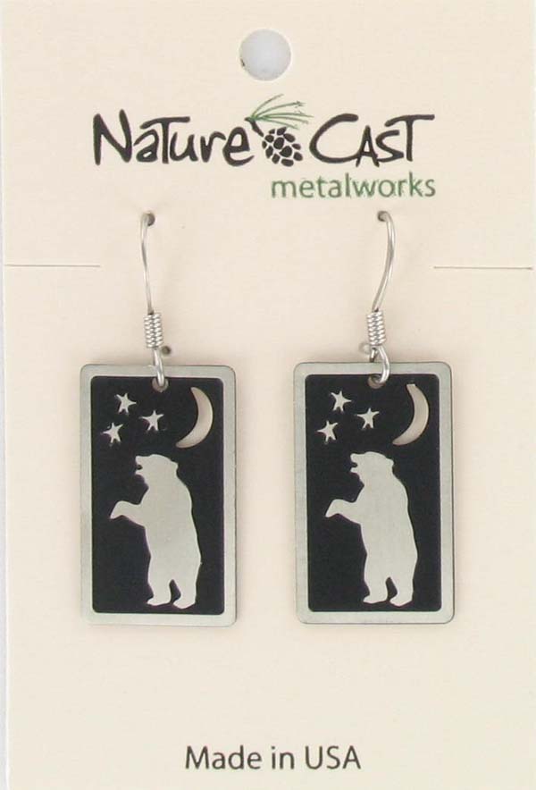 Earring dangle rectangle dancing bear THUMBNAIL