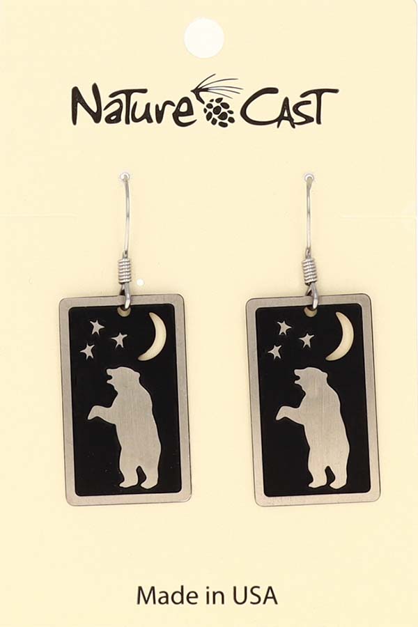 12122 Earring dangle rectangle dancing bear THUMBNAIL