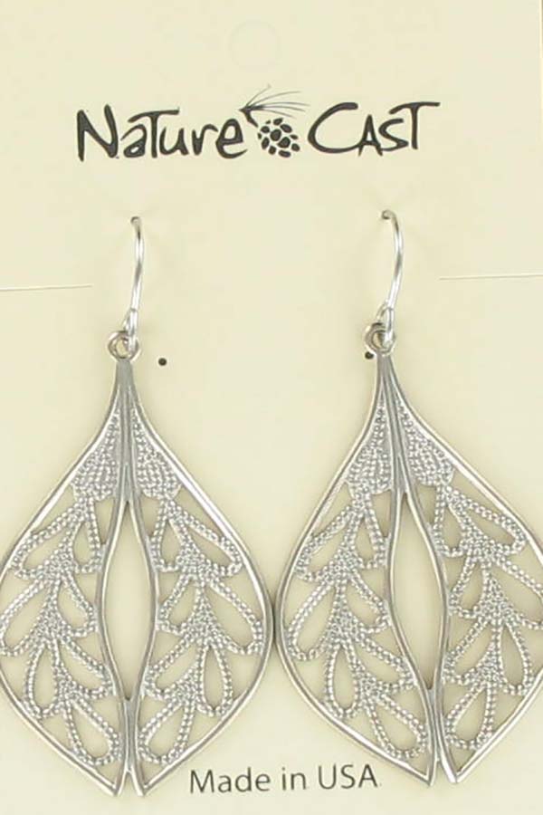 Earring dangle filigree oval leaf LARGE