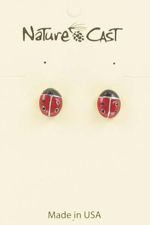 Earring post enamel lady bug THUMBNAIL