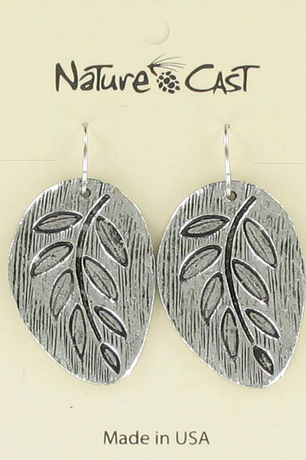Earring dangle embossed leaf THUMBNAIL