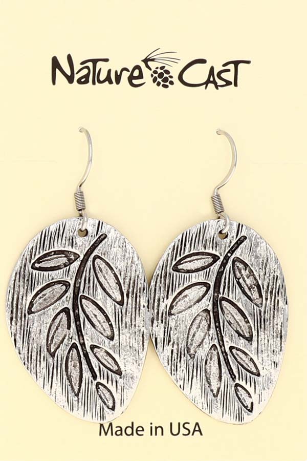 12397 Earring dangle embossed leaf LARGE