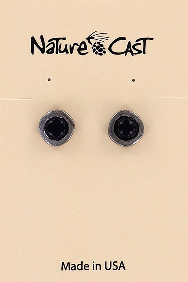 12403 Earring Post  w/ black stone LARGE