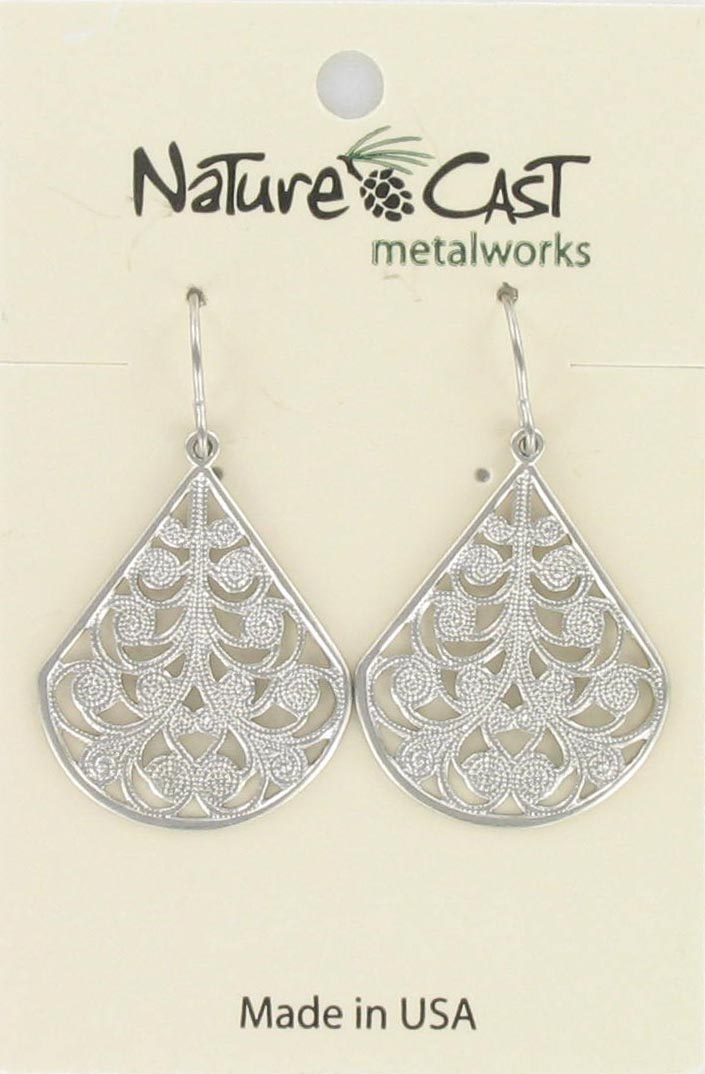 Earring dangle teardrop filigree spirals THUMBNAIL