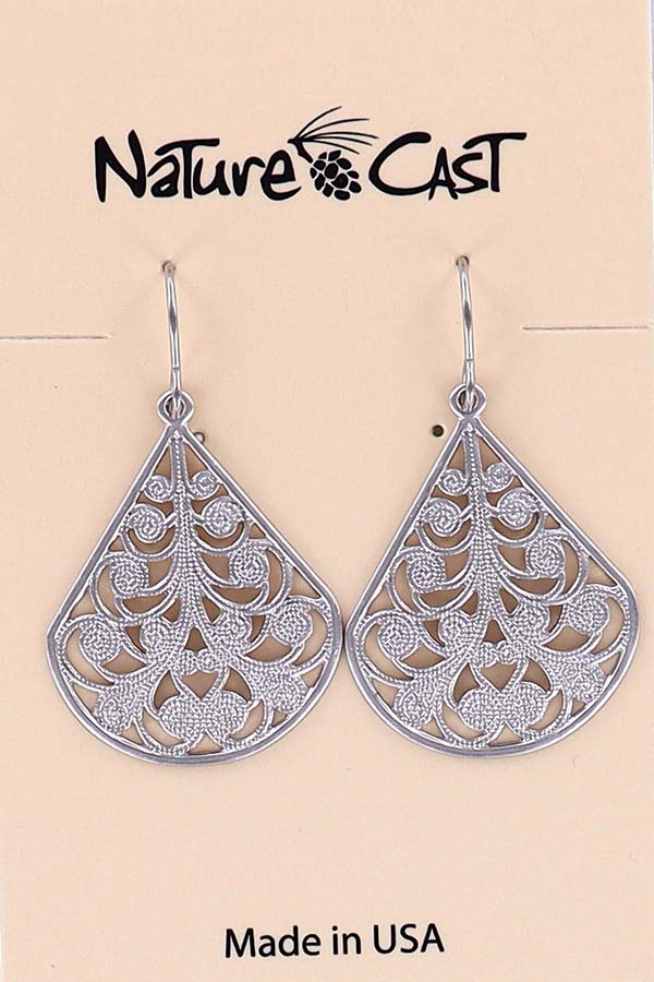 12404 Earring dangle teardrop filigree spirals LARGE