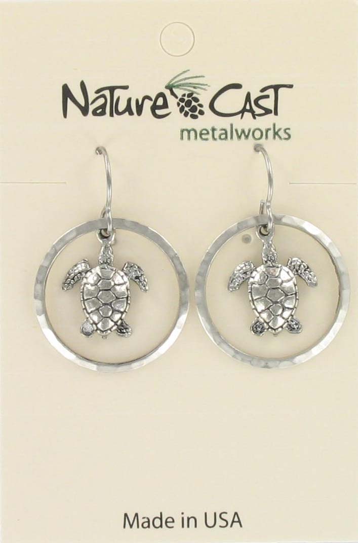 Earring dangle sea turtle in circle THUMBNAIL