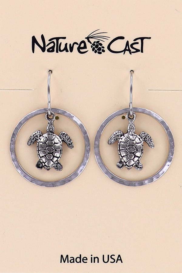 12405 Earring dangle sea turtle in circle THUMBNAIL