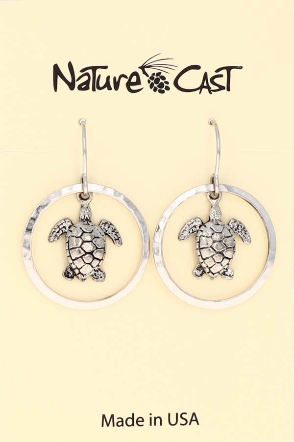 12405 Earring dangle sea turtle in circle LARGE