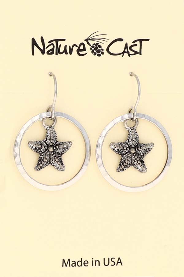 12409 Earring dangle starfish in circle LARGE