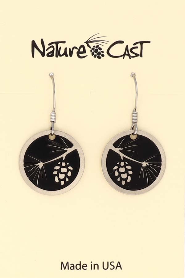 12425 Earring dangle pinecone on round disc THUMBNAIL