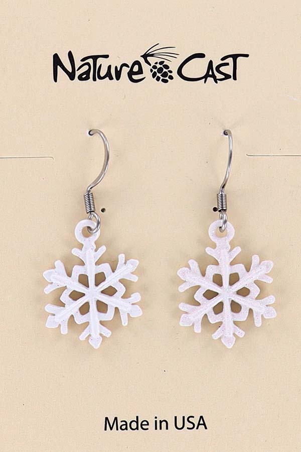 12427 Earring dangle white glitter snowflake MAIN