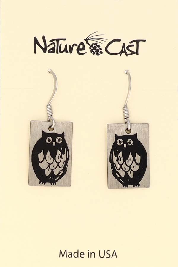 12459 Earring dangle owl on disc THUMBNAIL