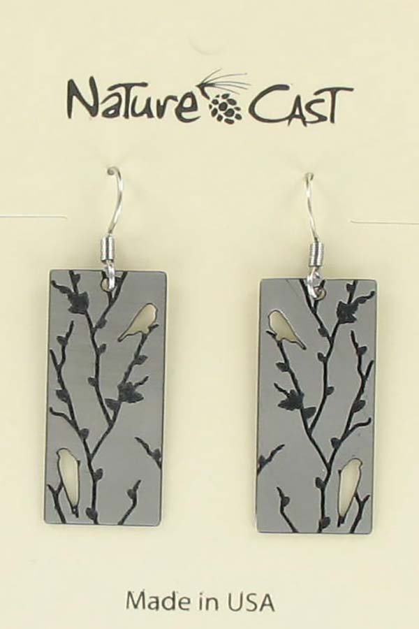 Earring dangle birds on holly disc THUMBNAIL