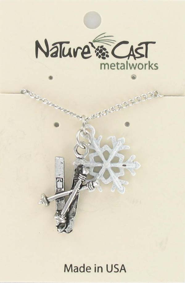 Pendant skis and snowflake w/18" chain THUMBNAIL