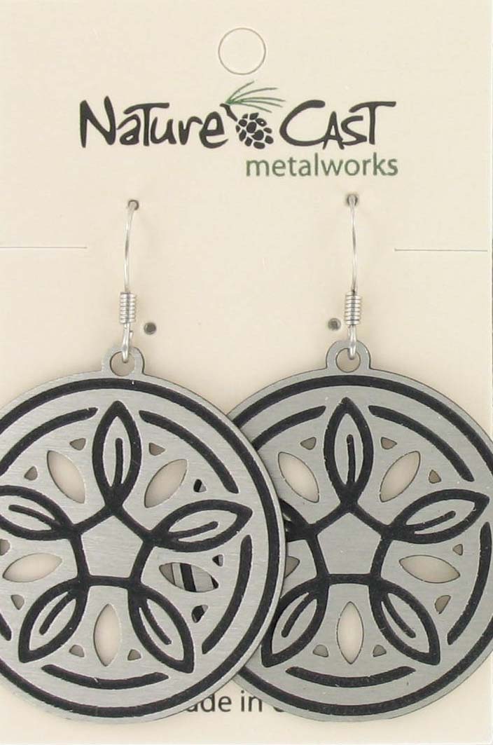 Earring dangle 33mm disc with leaves and cutouts THUMBNAIL