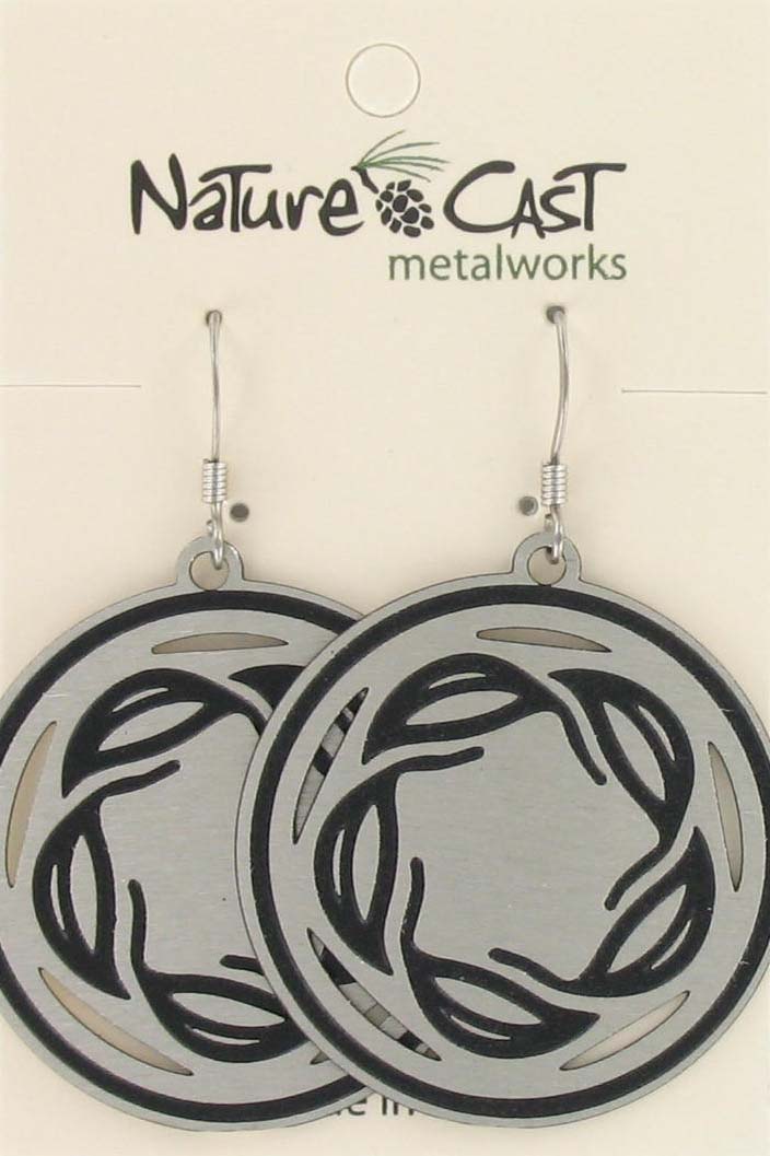 Earring dangle 33mm circle with leaf garland and cutouts THUMBNAIL