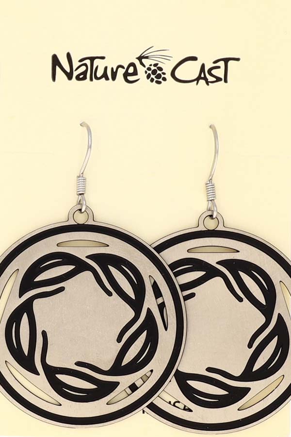 12498 Earring dangle 33mm circle with leaf garland and cutouts LARGE