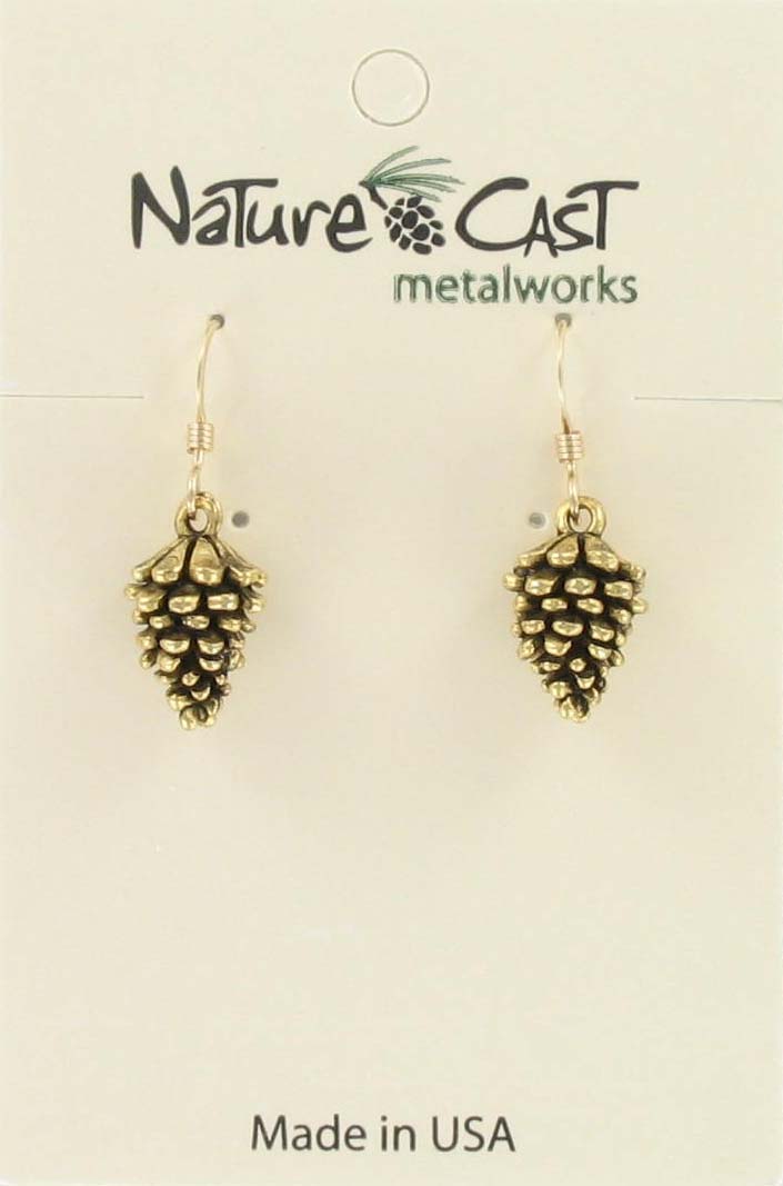 Earring dangle pine cone gold tone THUMBNAIL