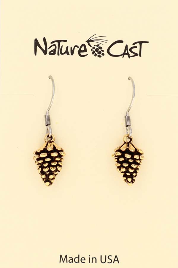 12502 Earring dangle pine cone gold tone THUMBNAIL