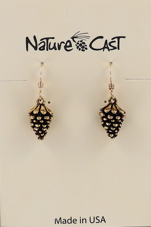12502 Earring dangle pine cone gold tone THUMBNAIL
