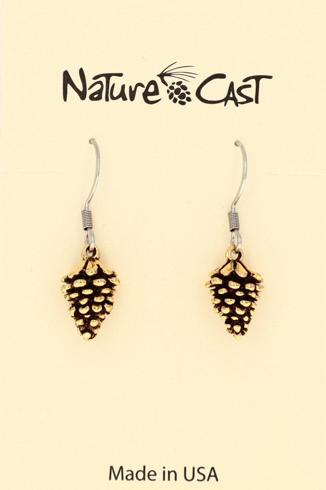 12502 Earring dangle pine cone gold tone LARGE