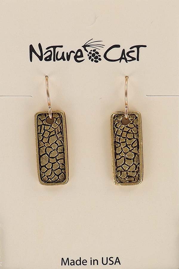 12503 Earring dangle textured tag gold tone LARGE