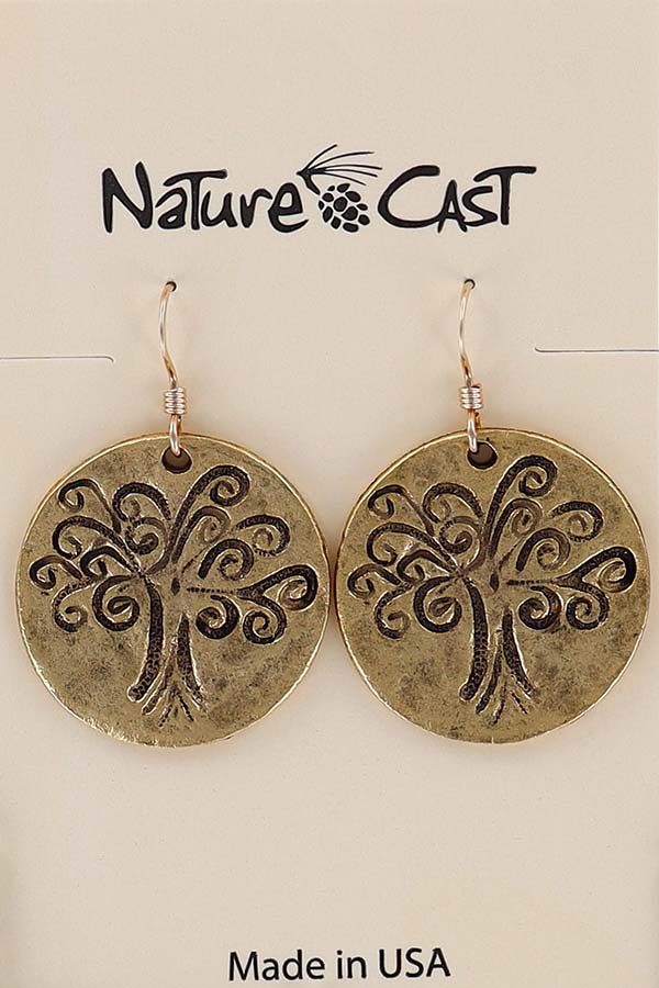 12504 Earring dangle  tree of life gold tone LARGE