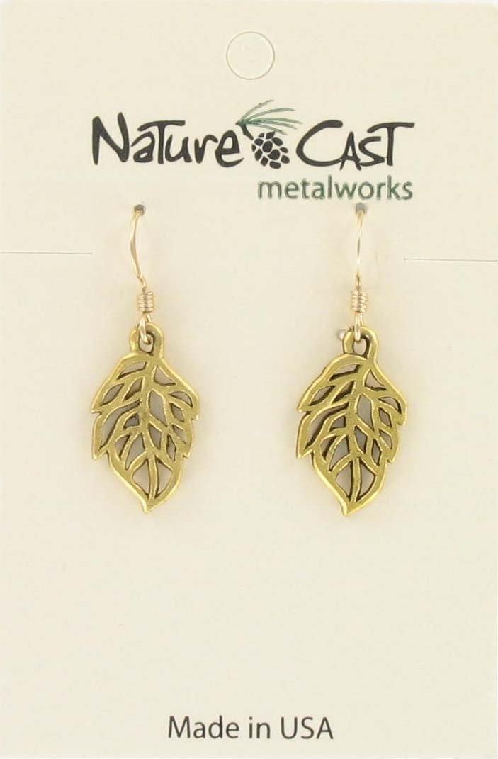 Earring dangle openwork leaf gold tone MAIN