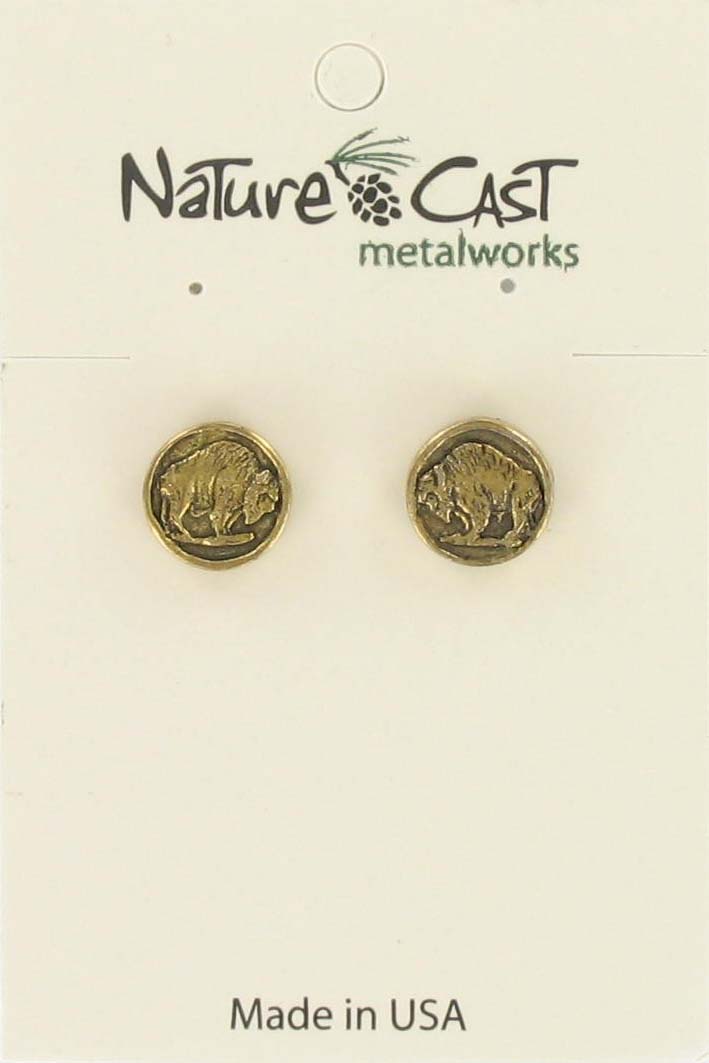 Earring post bison coin gold tone THUMBNAIL