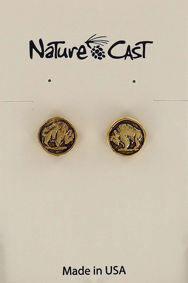 12510 Earring post bison coin gold tone THUMBNAIL