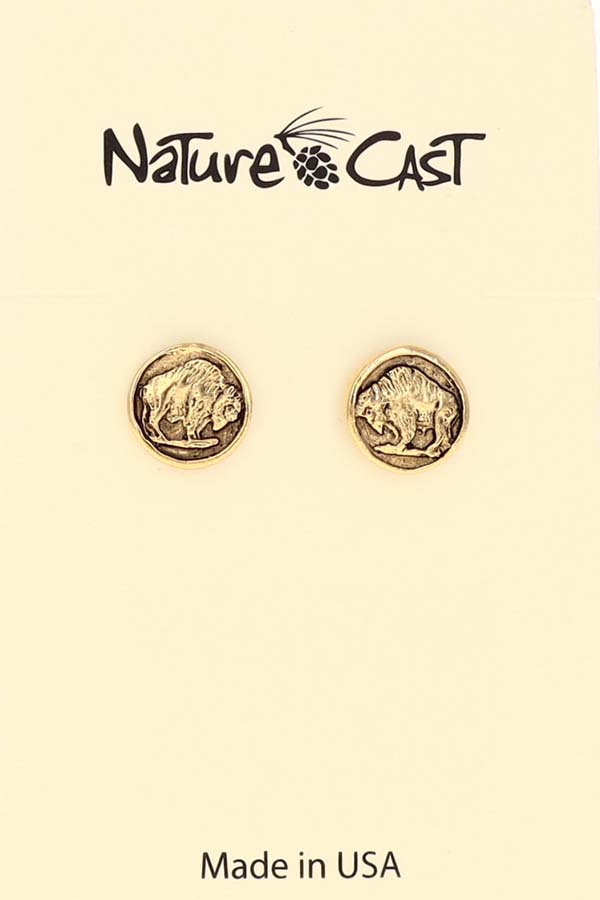12510 Earring post bison coin gold tone THUMBNAIL