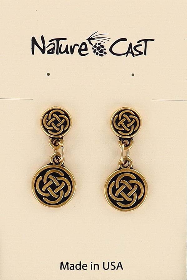 12516 Earring post dangle celtic gold tone LARGE