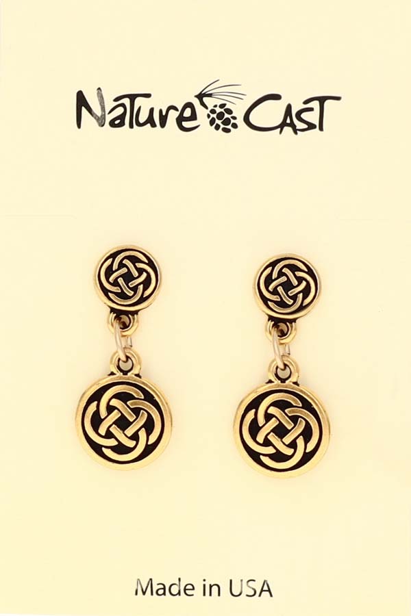 12516 Earring post dangle celtic gold tone LARGE