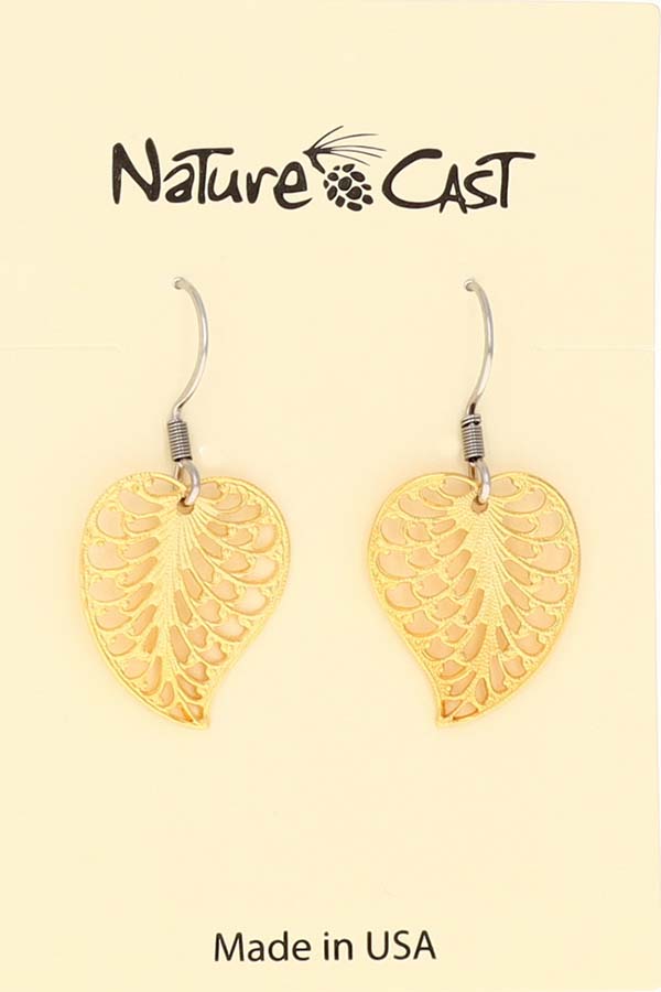 12517 Earring dangle filigree leaf gold plate THUMBNAIL