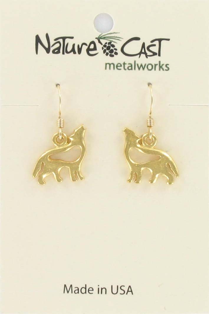 Earring dangle petro wolf gold tone THUMBNAIL