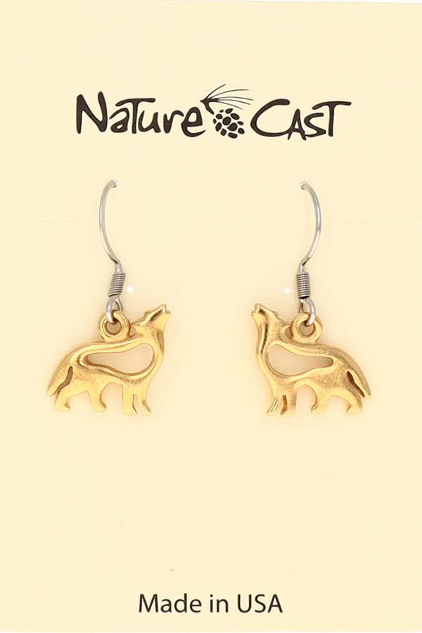12525 Earring dangle petro wolf gold tone THUMBNAIL