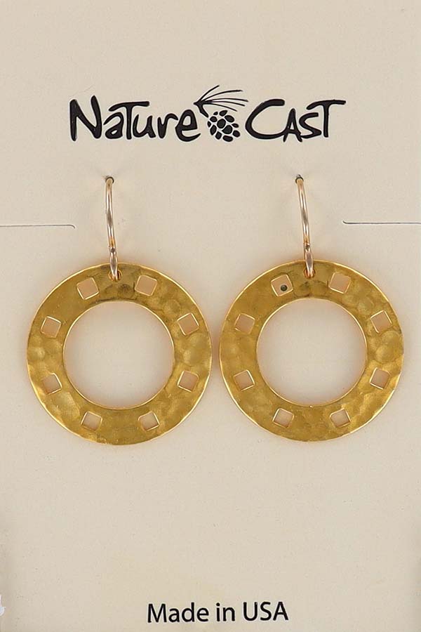 12529 Earring dangle open circle w/cutout squares gold plate LARGE