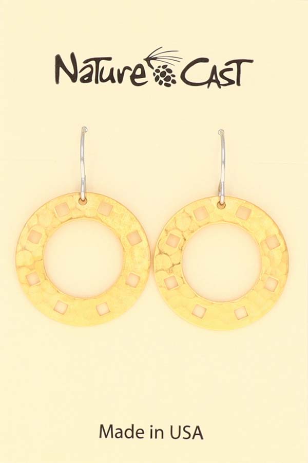 12529 Earring dangle open circle w/cutout squares gold plate LARGE