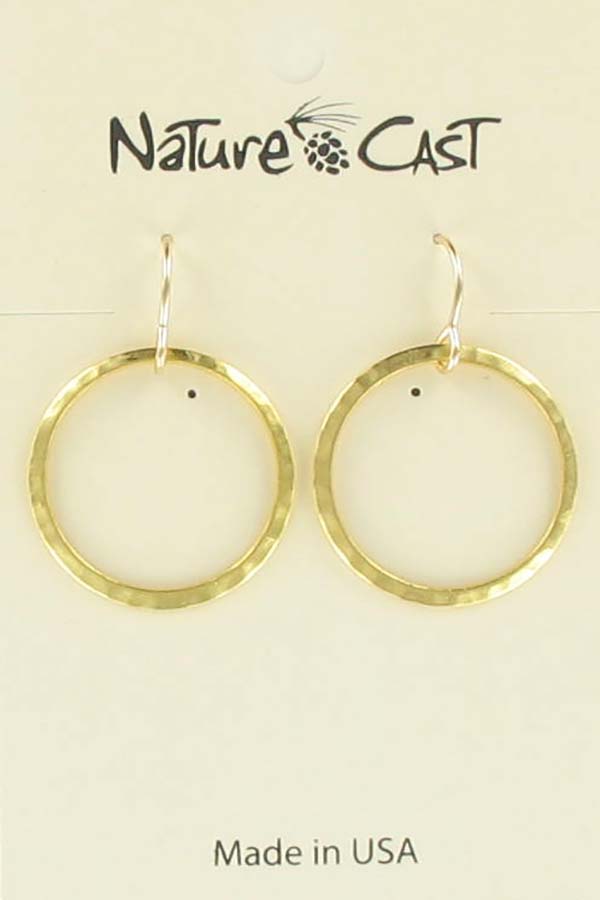 12532 Earring dangle 20mm open circle hammered gold plate LARGE