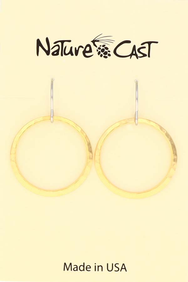 12532 Earring dangle 20mm open circle hammered gold plate MAIN