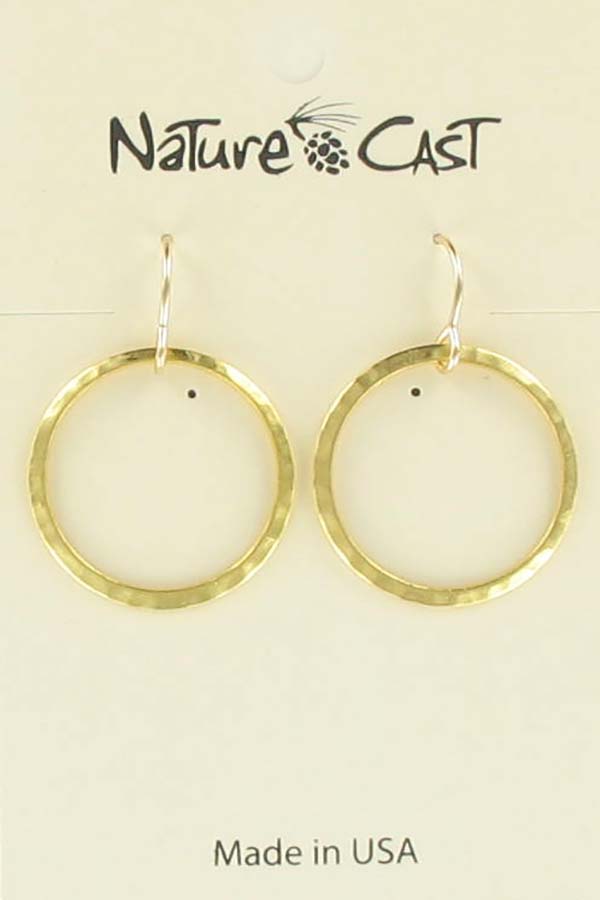 Earring dangle 20mm open circle hammered gold plate THUMBNAIL