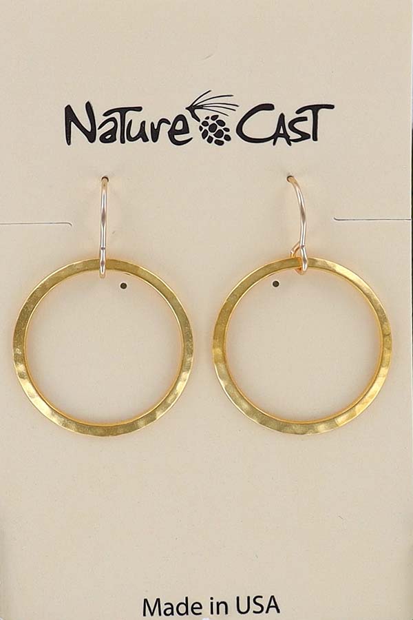 12532 Earring dangle 20mm open circle hammered gold plate MAIN