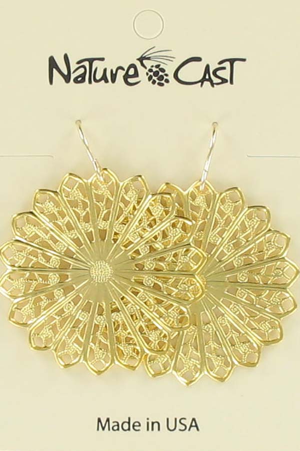 Earring dangle filigree circle gold plate THUMBNAIL