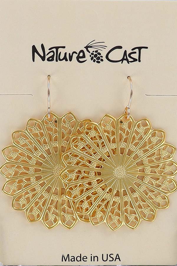 12534 Earring dangle filigree circle gold plate THUMBNAIL