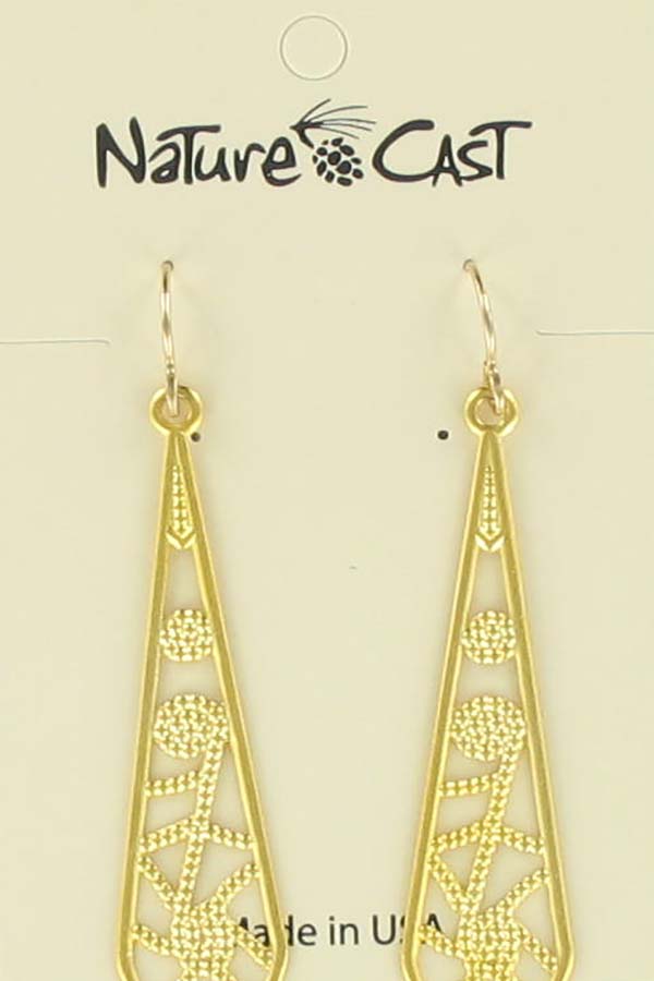 Earring dangle filigree long drop gold plate THUMBNAIL
