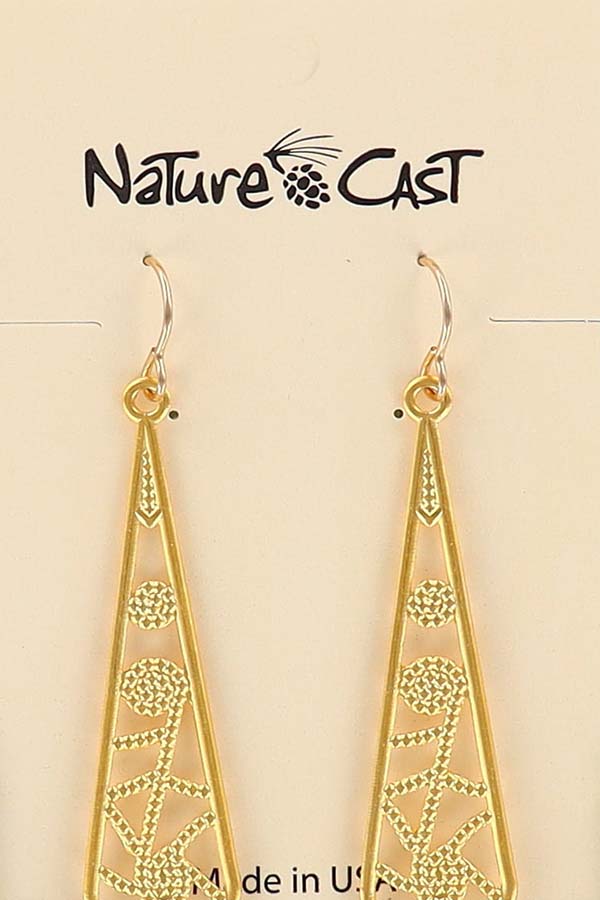 12536 Earring dangle filigree long drop gold plate THUMBNAIL