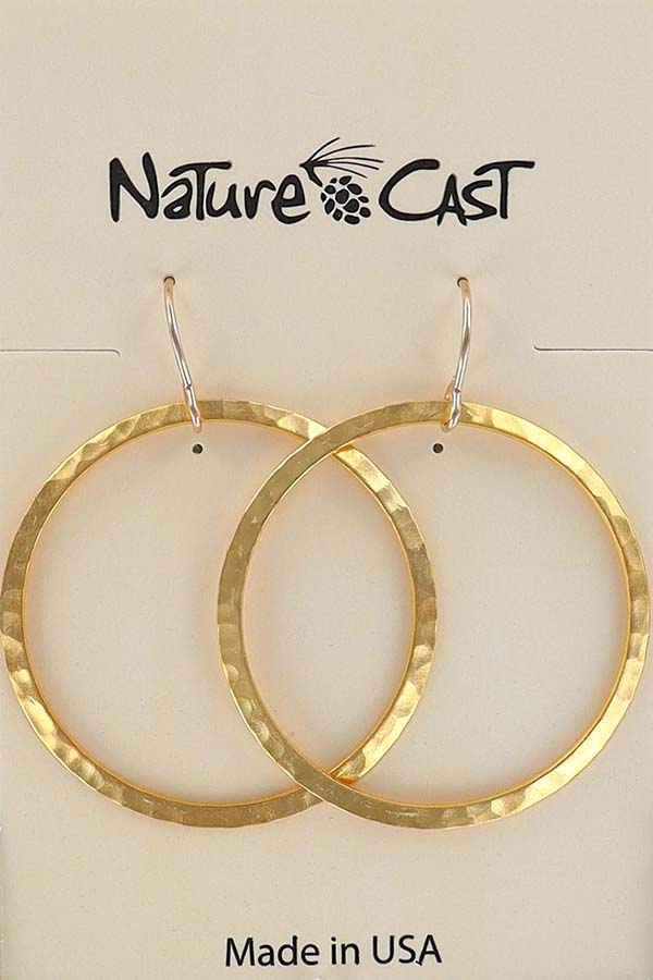 12538 Earring dangle hammered 33mm circle gold plate THUMBNAIL
