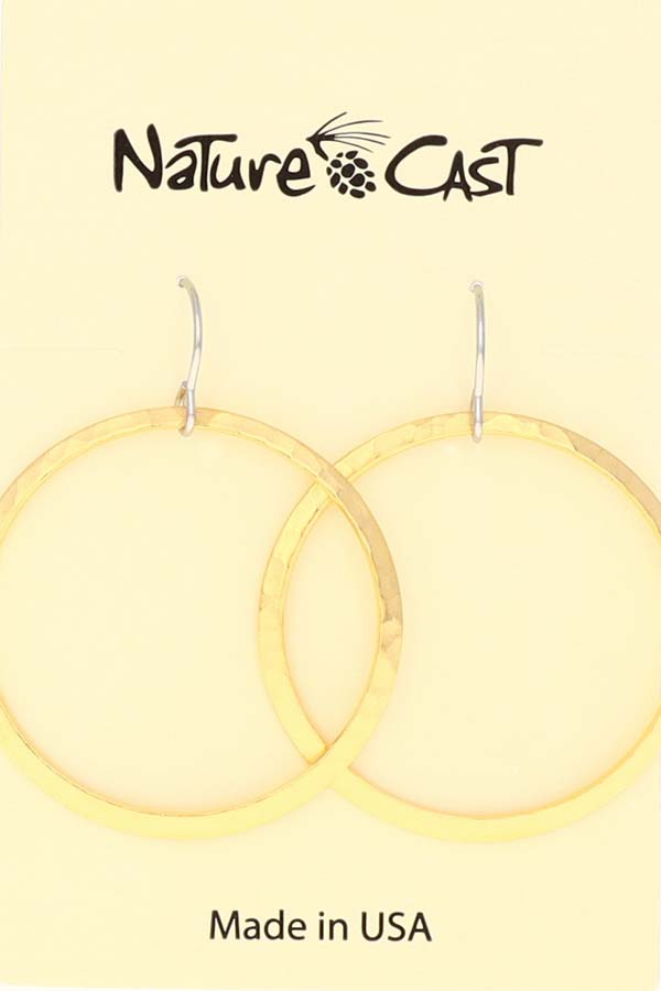 12538 Earring dangle hammered 33mm circle gold plate LARGE
